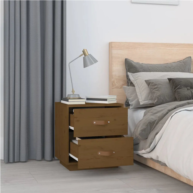 40cm W Solid Wood Bedside Table, Dark Brown, Individual
