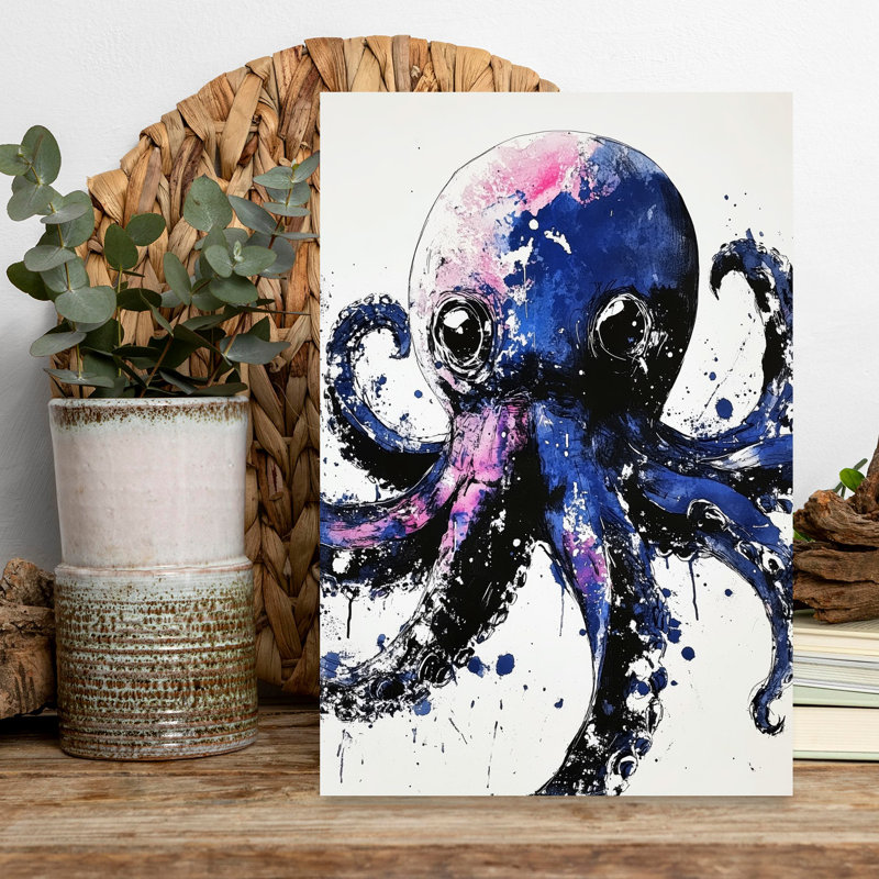 «Vibrant Ink Octopus», art moderne abstrait, 18" H x 12" W