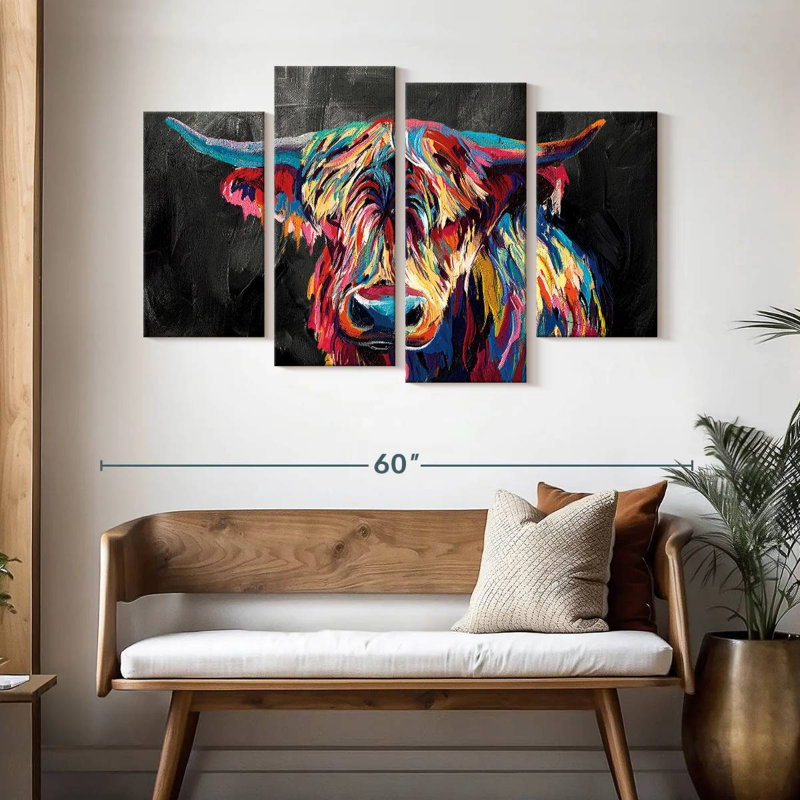 «Colorful Highland Cow», reproduction sur toile, H 32 po x l 52 po x P 1,25 po