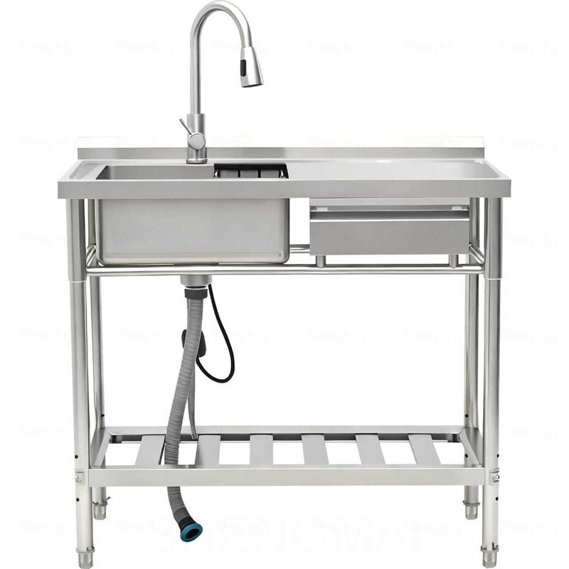 Évier utilitaire avec robinet, acier inoxydable, bol simple avec tiroir de rangement