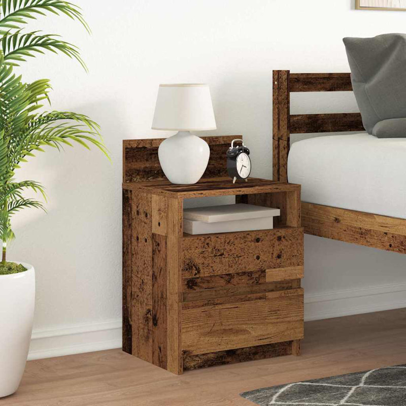 Ryllan 40cm W Manufactured Wood Bedside Table, Reclaimed Wood, Set of 2