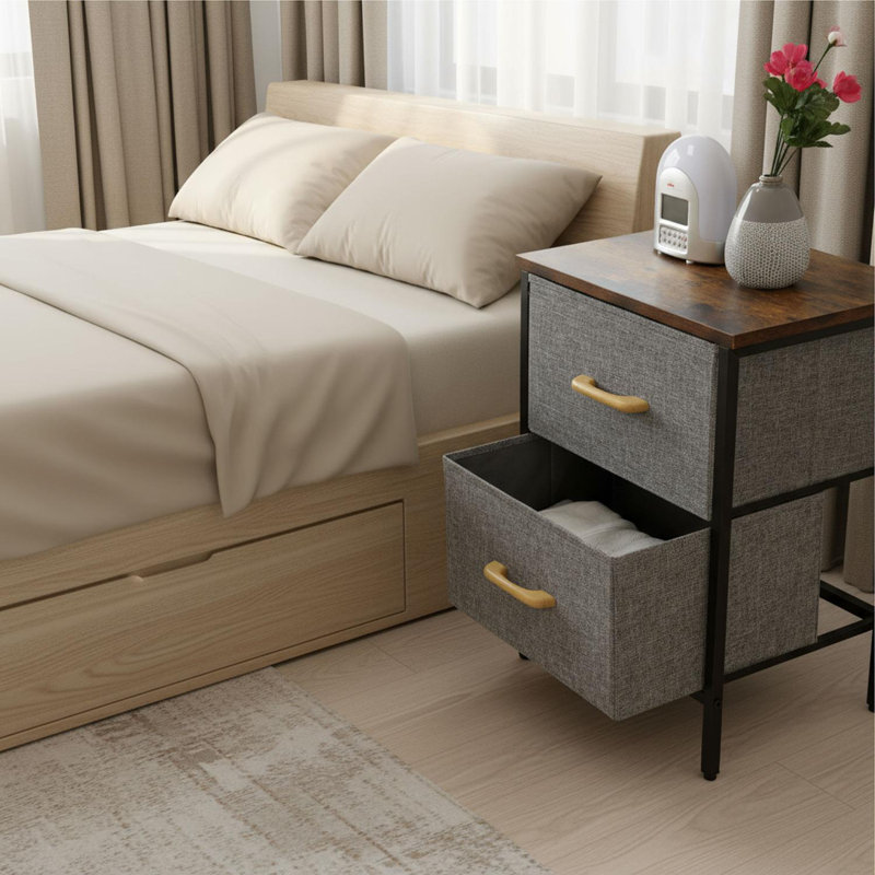 40cm W Metal Bedside Table, Yellow/Brown/Grey