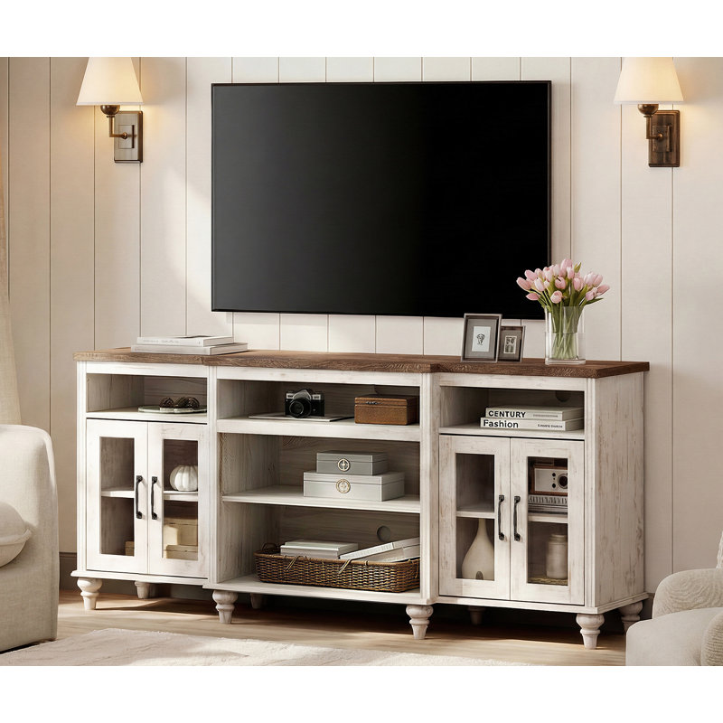 Meuble télé 69,8 po avec rangement Scarlett, Blanc rustique / noyer