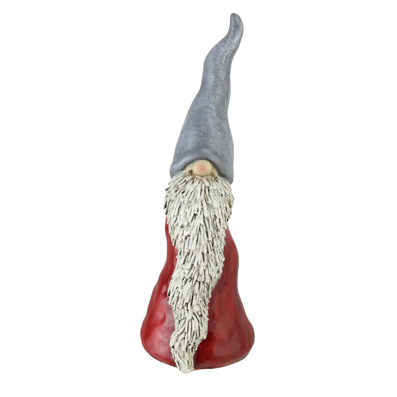 Grand gnome gris et rouge, H 6,75 po x l 2,25 po x P 2,25 po