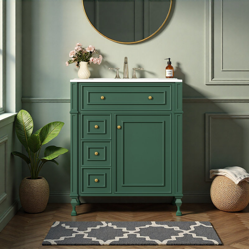 Meuble-lavabo de salle de bain avec lavabo en céramique, 30 po, armoire de rangement avec portes à fermeture en douceur et organisateur de porte