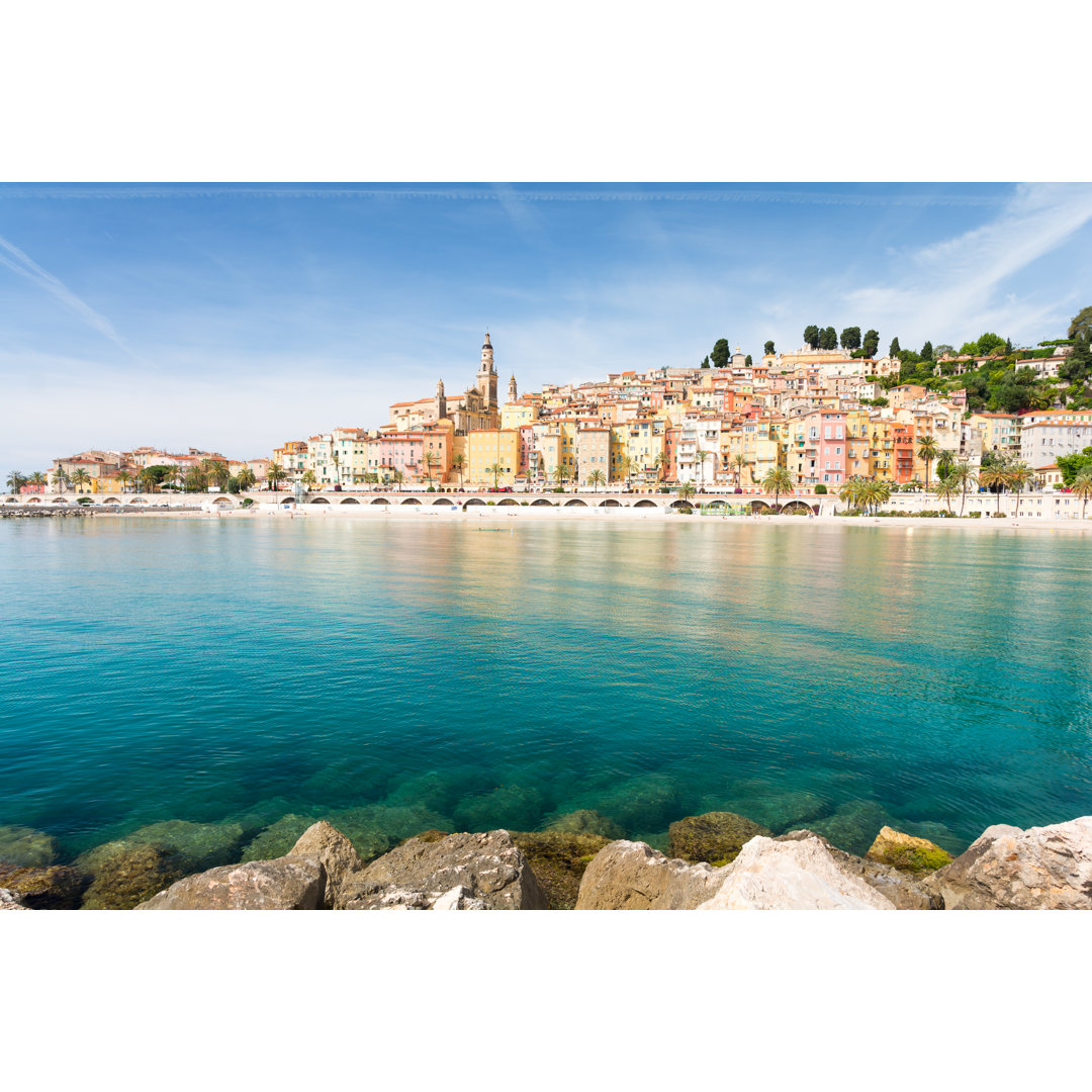 Menton On French Riviera by Milena Pigdanowicz-Fidera - Wrapped Canvas Print