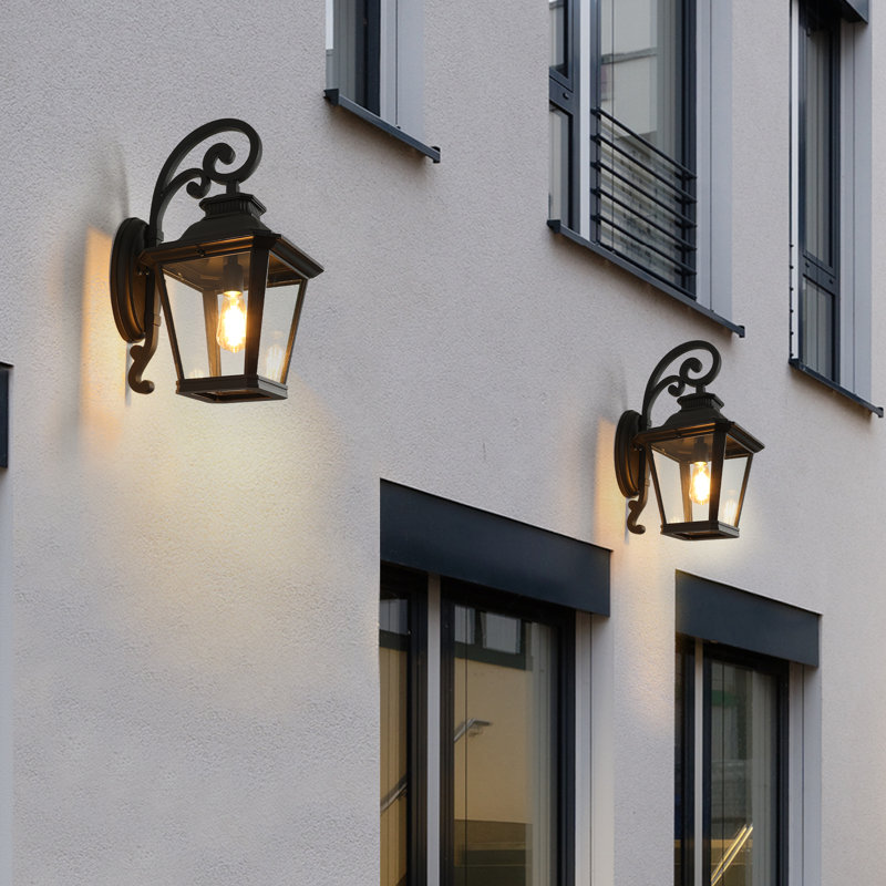 Appliques murales d'extérieur à 2 lumières en verre de fer noir mat à intensité variable