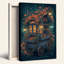 «Blue Apothecary Cart» avec lanternes lumineuses et fleurs roses, art mural sur toile-818176405