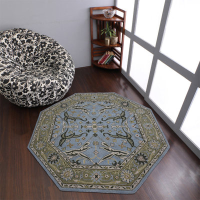 Lisi Hand Tufted Wool Eco-Friendly Area Rugs - Octagon, Blue Green Color, Oriental Design, High Pile Thick Handmade Anti Skid Area Rugs for Living Room, Bedroom