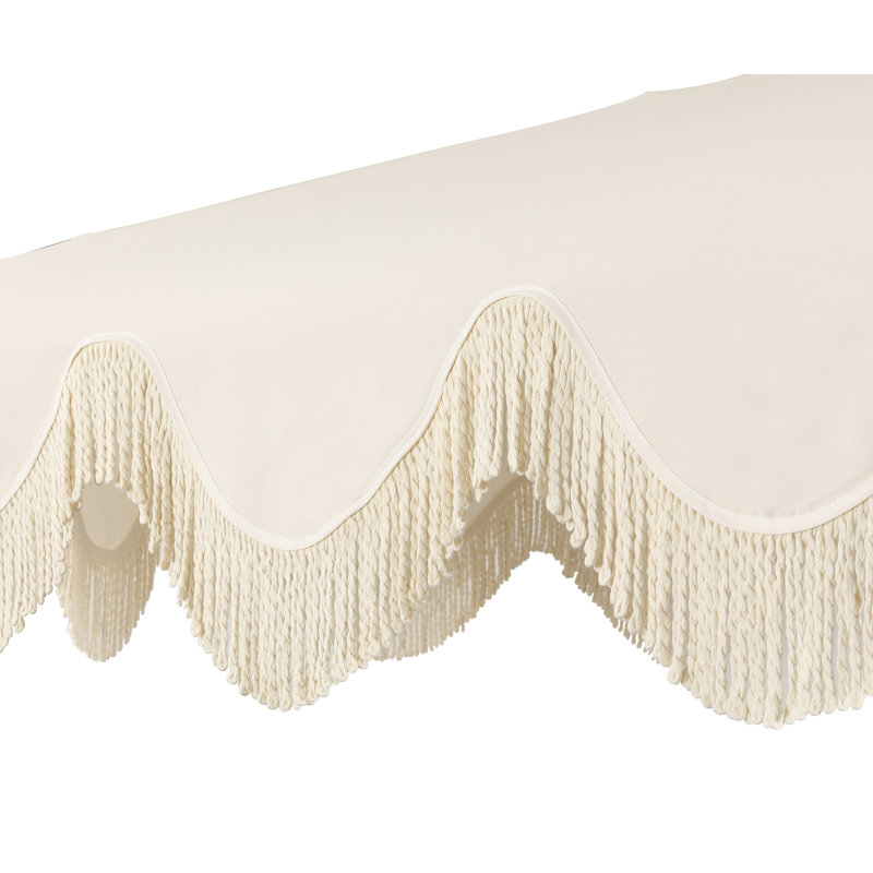 Parasol d'extérieur à frange bohémienne 9 pi avec manivelle et inclinaison Collins, auvent crème résistant aux UV, mât blanc