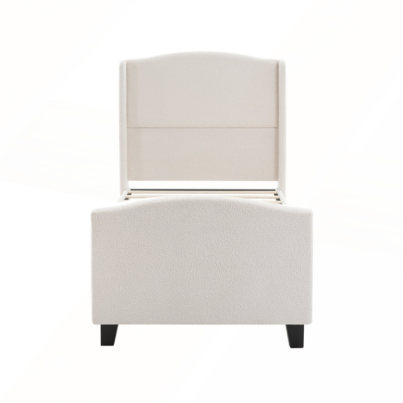 Structure de lit simple en velours Teddy avec tête de lit tapissier à dossier haut 49,21 po et pied de lit haut 27,17 po