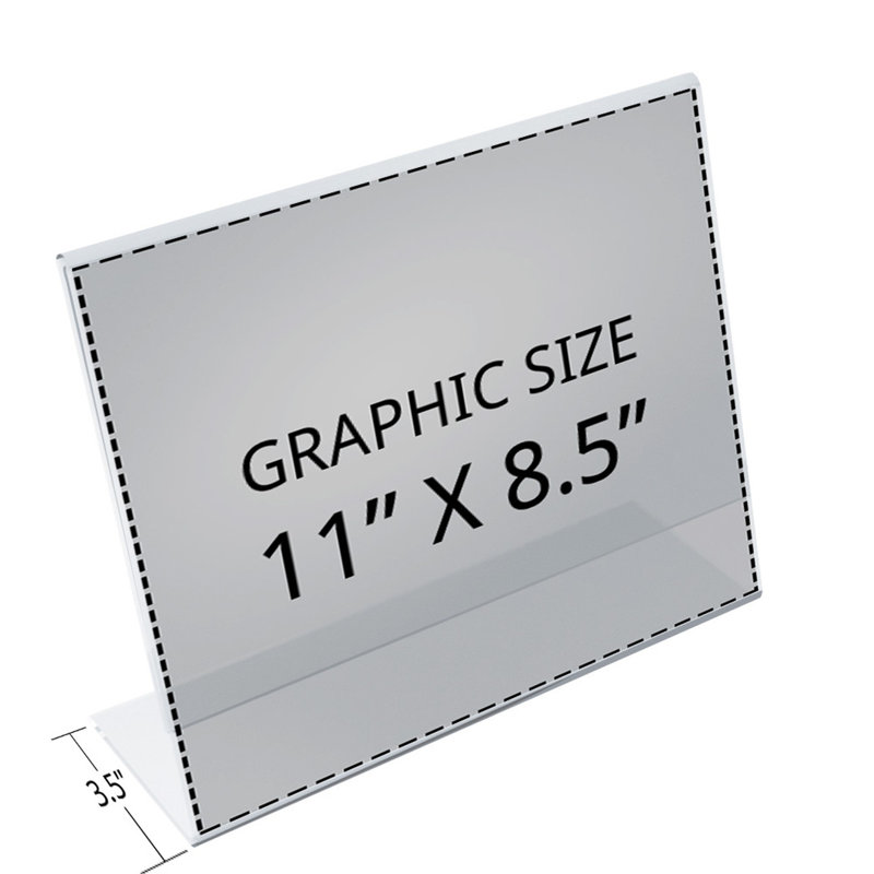 Clear Acrylic Horizontal Slanted L-Shape Sign Holder 8.5" x 11"