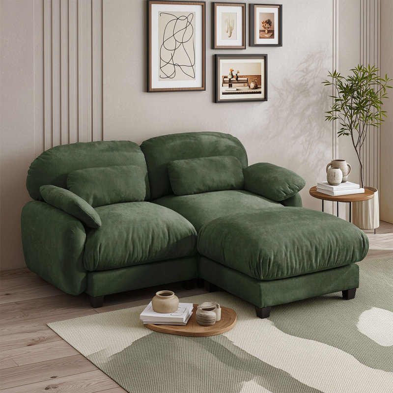 Canapé de coin modulable deux places avec pouf amovible, Vert