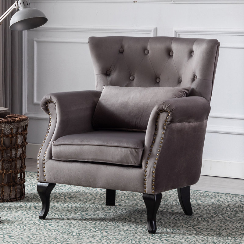 Kimmie Upholstered Club Chair, Gray Velvet