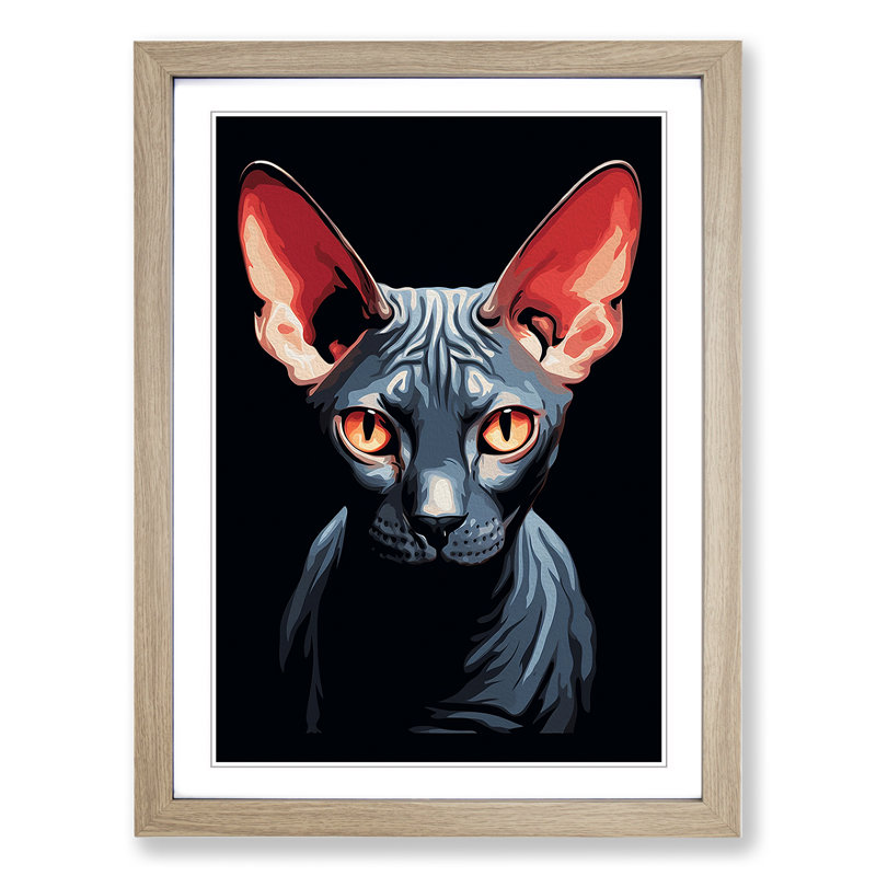 Sphynx Cat Minimalism - Framed Print, 46cm H x 34cm W x 2cm D, Oak