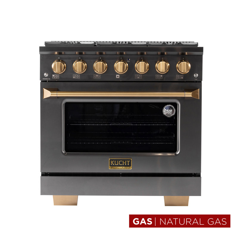 KUCHT Gemstone Professional 36 in. 5.2 cu. ft. Range with Sealed Burners and Convection Oven in Titanium Stainless Steel