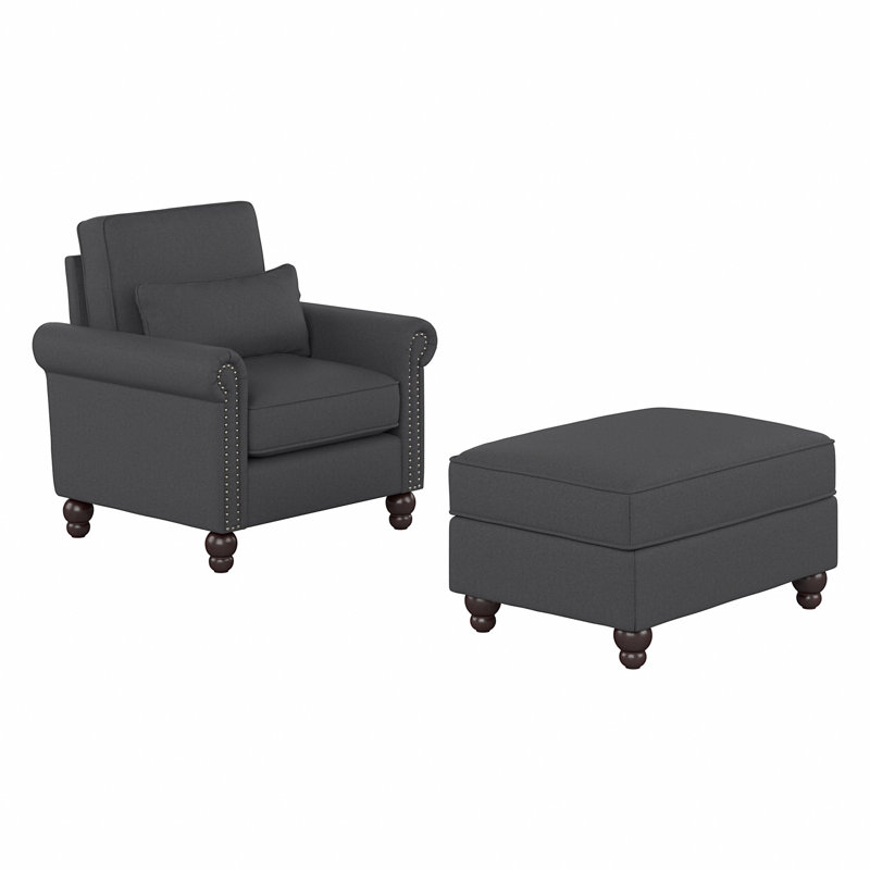 Fruzsina Upholstered Armchair with Ottoman, Dark Gray 100% Polyester