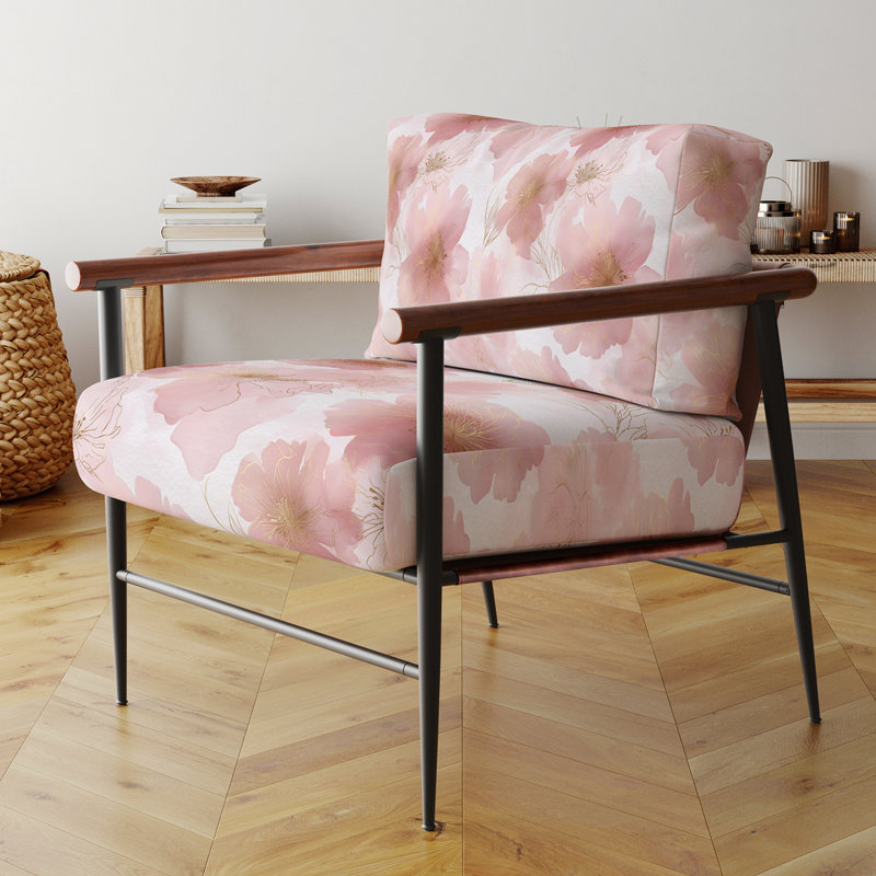 Chaise d'appoint Floral - fauteuil à accoudoirs rose et or rose, Brown Round Arms