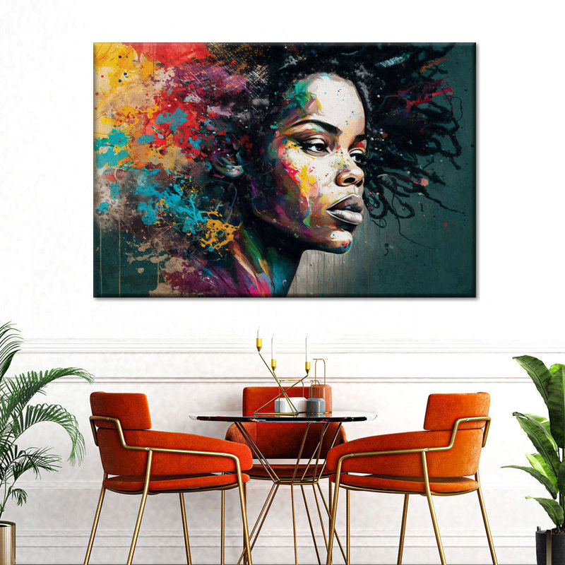 Femme africaine vibrante sur toile, H 8 po x l 12 po x P 1 po
