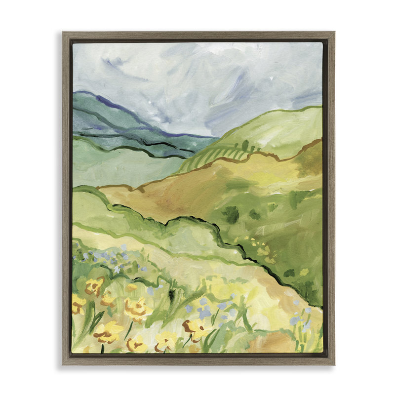 "Spring Meadow Rolling Hills", art mural sur toile flottant brun, design par Victoria Barnes, H 21 po x l 17 po