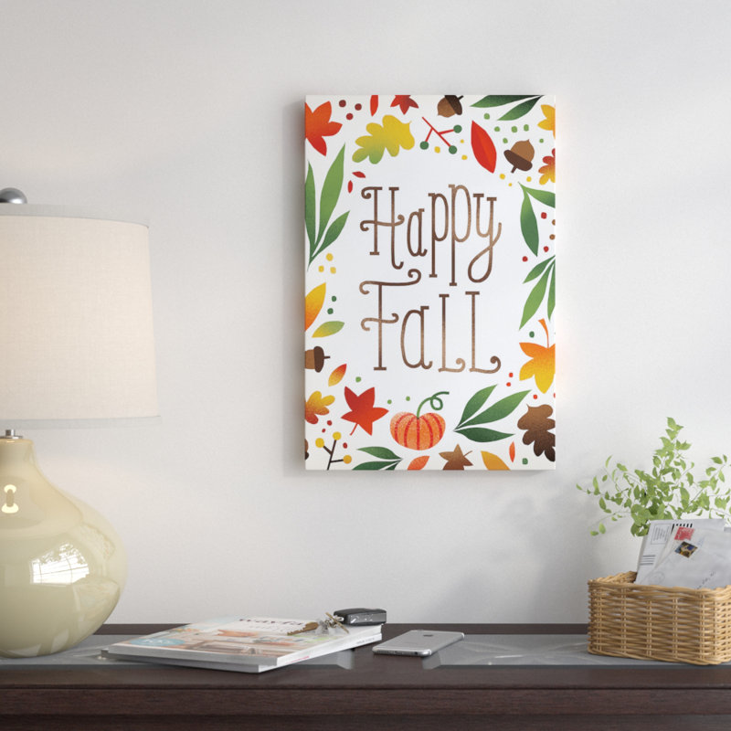 « harvest time series : happy automne », art textuel sur toile, H 18 po x l 12 po x P 1,5 po, Toile tendue, Pas de tapis