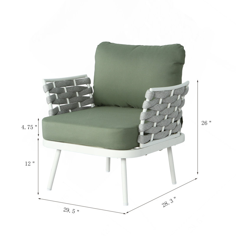Steel Club Chair Set of 2, off White+Green, Green Cushion/ Off White Frame