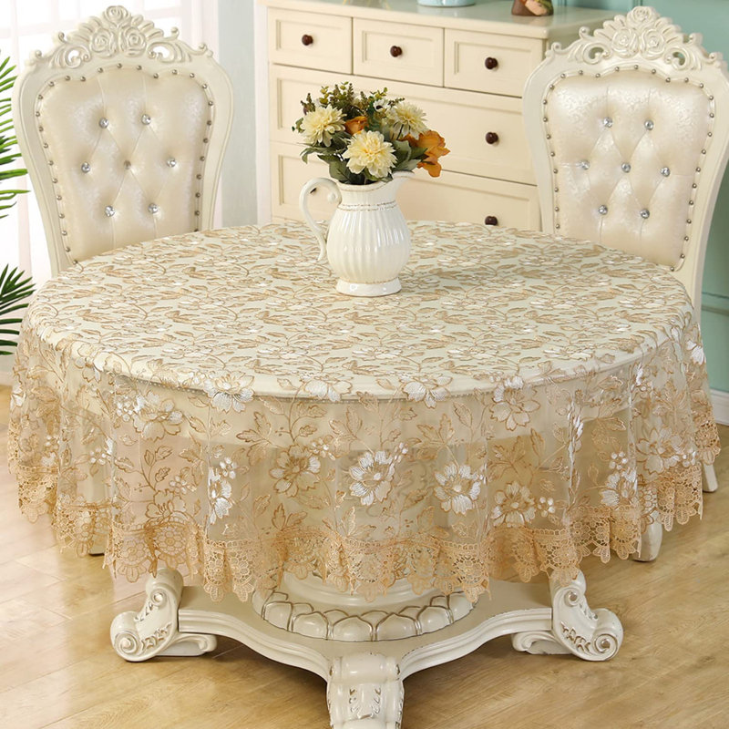 Nappe dorée Dentelle Macramé Vintage Nappe Shabby Chic Housse de table ronde brodée pour la cuisine Salle à manger Fêtes d'été Pique-nique extérieur