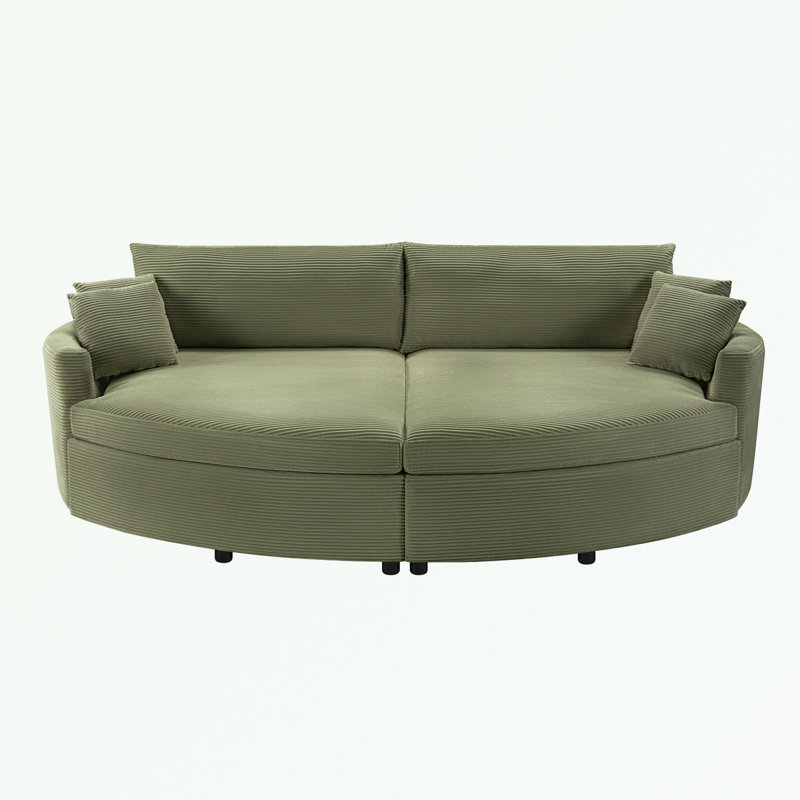 Double Chaise Lounge Sofa with Deep Seat and USB Ports, Green Corduroy