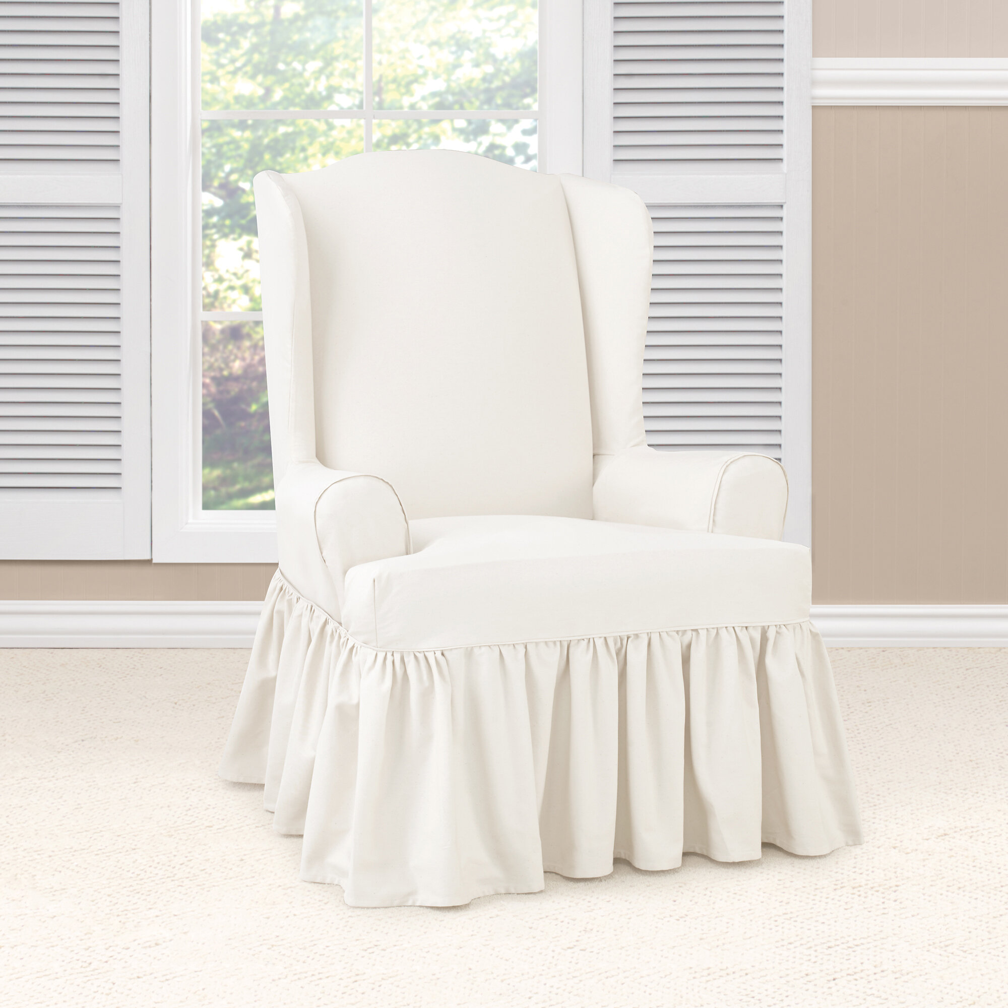 Sure Fit Essential Twill Cotton T-Cushion Wingback Slipcover
