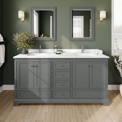 Ensemble de meuble-lavabo double autoportant 72 po avec plateau en quartz Deborah