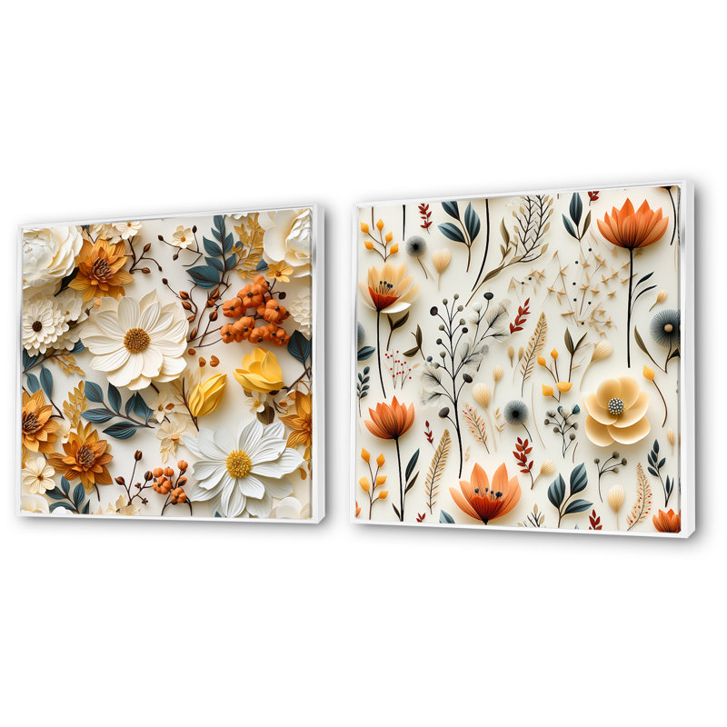 Ensemble de salon Ismay - Floral Wall Art, Cadre blanc, H 30 po x l 61 po x P 1 po