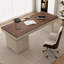 Bureau rectangulaire à 6 tiroirs brun noisette + beige massif + bois manufacturé-318559544-318559550