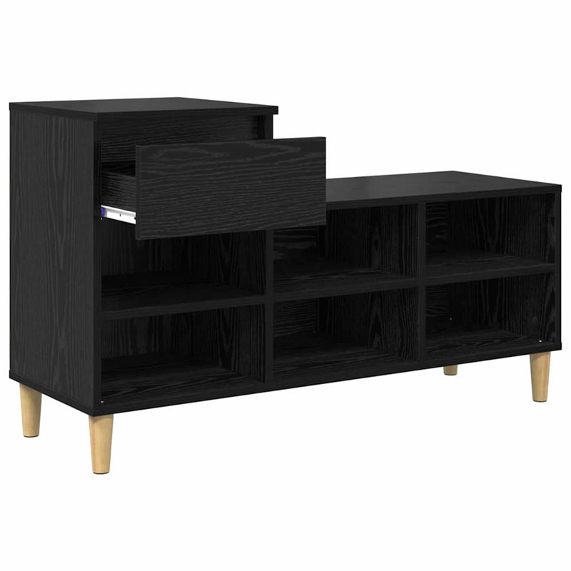 6 Pair Shoe Storage Bench, Black Oak