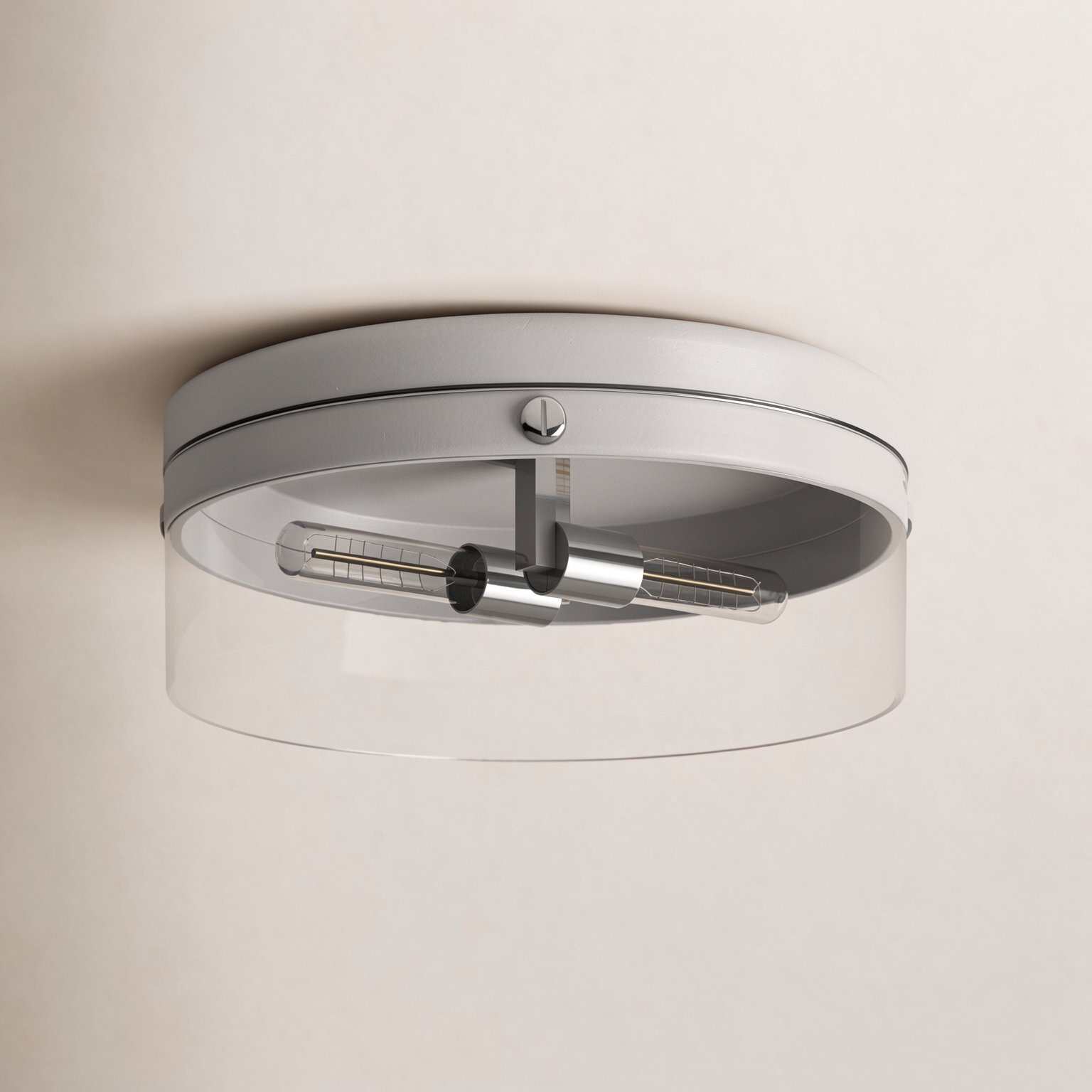 2 Light Glass Flush Mount, Polished Nickel