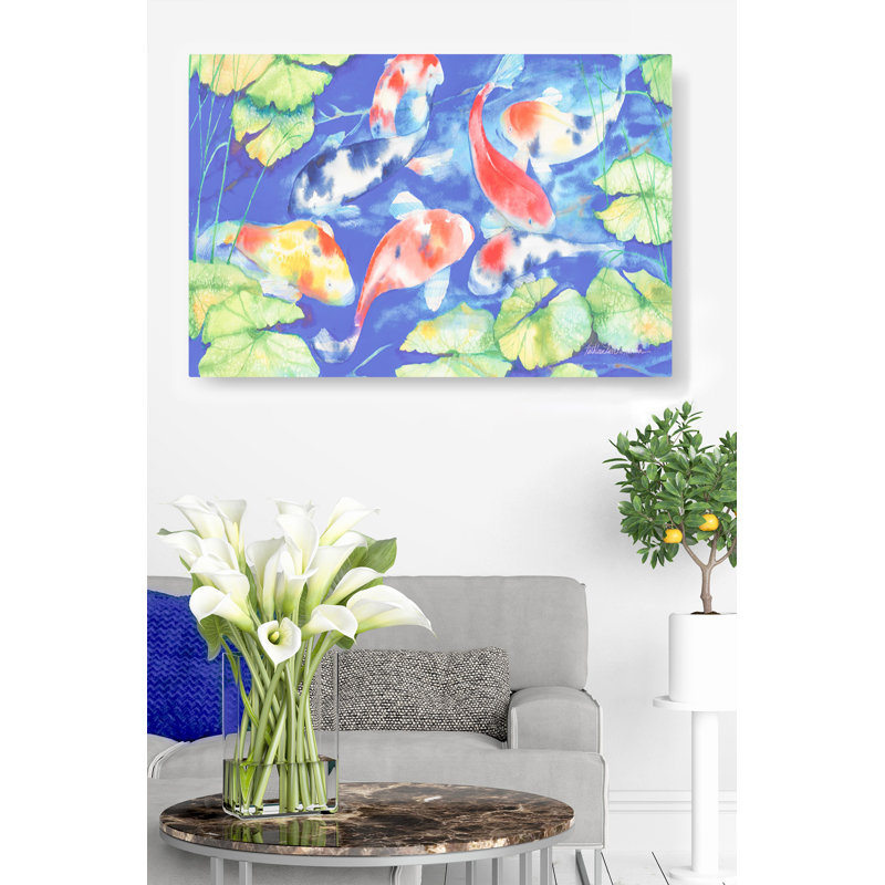 Koi Pond, Blue, Red, Green, 24" H x 48" W x 1.5" D