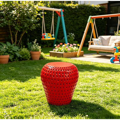 Dovarix Whimsical Strawberry  Garden Side Table with Weather-Resistant Finish