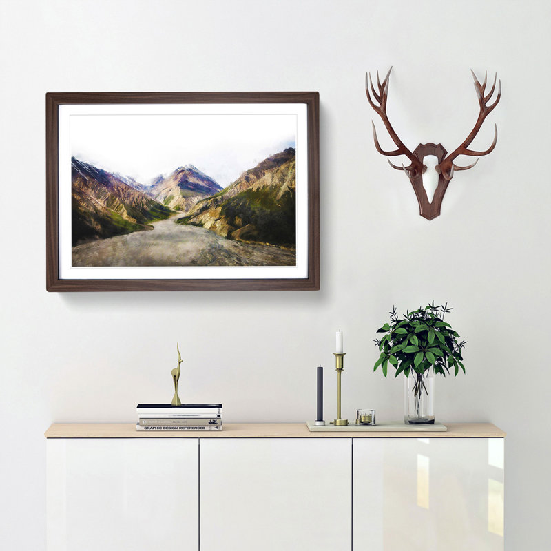 Path Through the Mountains - Picture Frame Graphic Art Print, 24cm H x 33cm W x 2cm D, Walnut