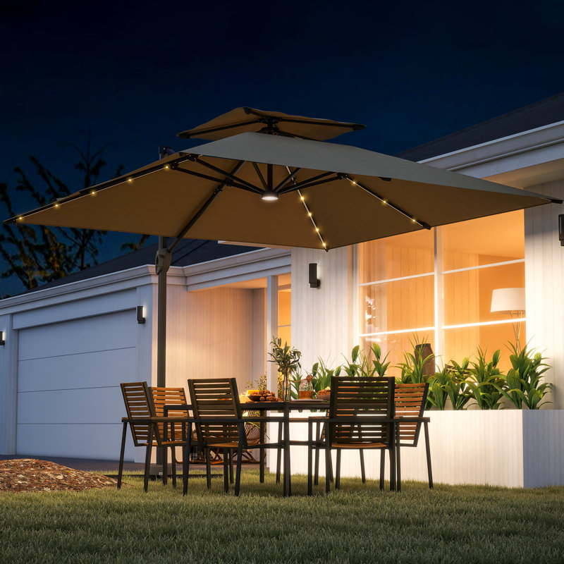 300cm Lighted Tilt Cantilever Parasol, Brown