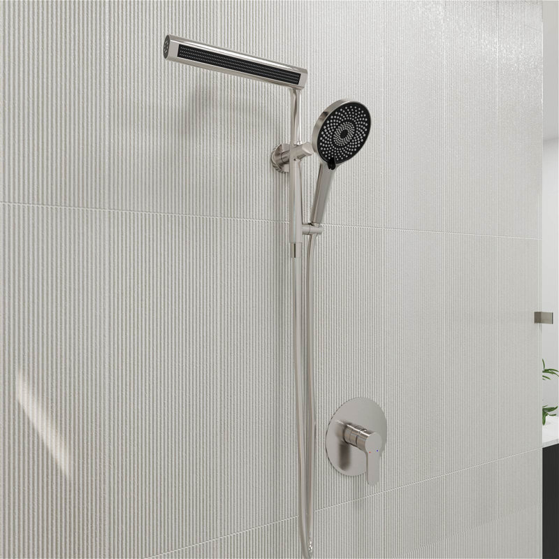Single Handle 6-Spray Shower Faucet 1.8 GPM With Flexible Handshower Head (Valve Included), Brushed Nickel