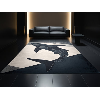 Tapis gris à motif géométrique lavable à la machine Ozain Shark