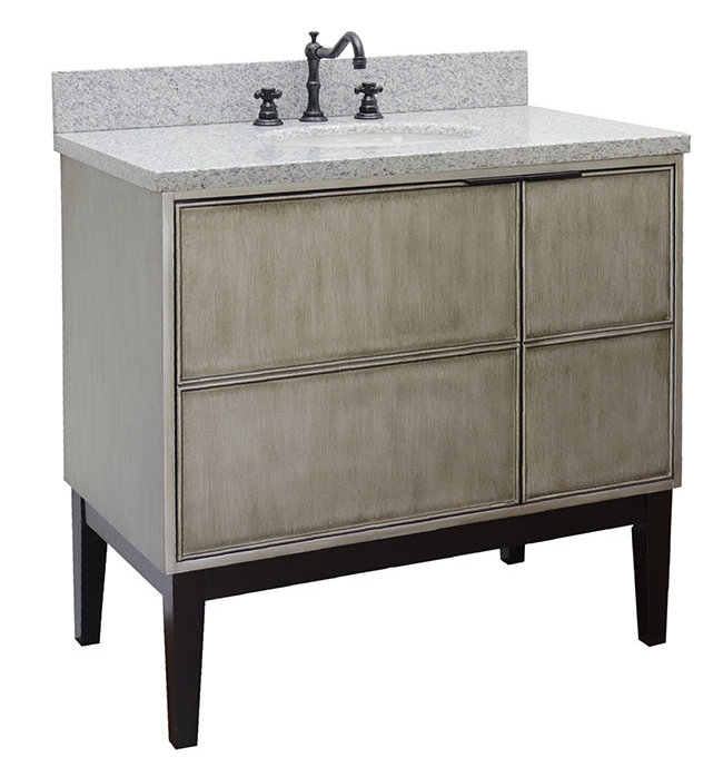 37'' Single Bathroom Vanity with Stone Top, Gray Granite