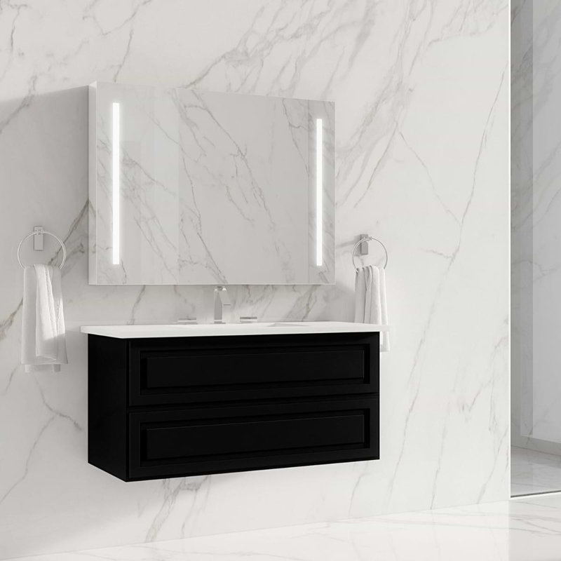 Alma 42.25" Wall Mounted Single Bathroom Vanity with Top, Nero Black