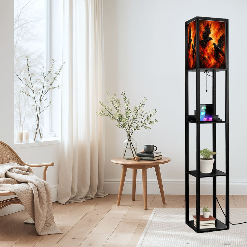 Lampe sur pied à DEL à intensité variable avec deux corbeaux noirs, abat-jour réglable en hauteur avec télécommande, pour le salon, la chambre et le bureau