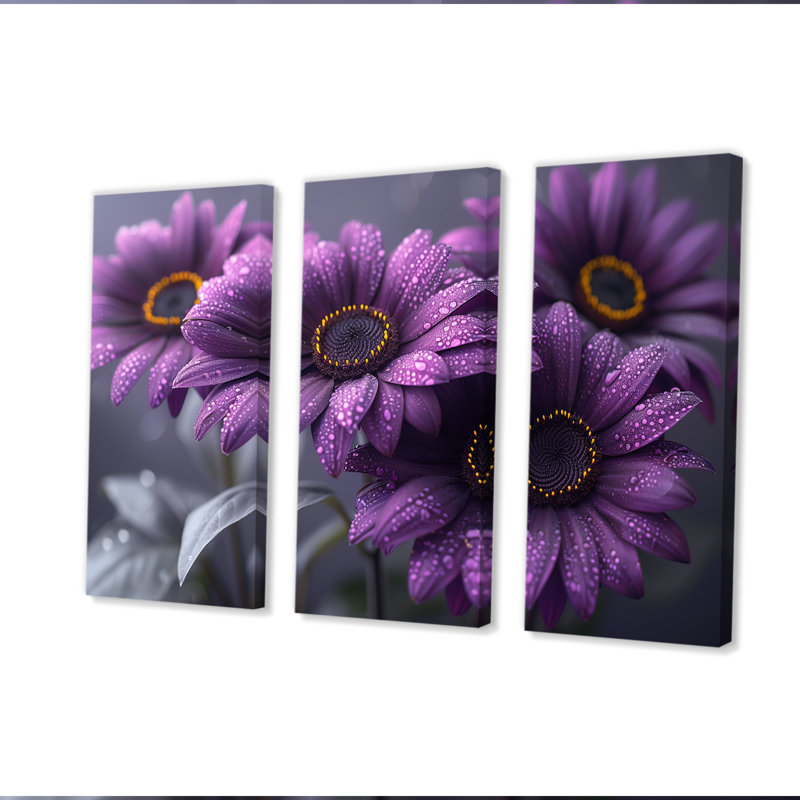 Oconnor - Moody - Mauve, gris, gris, tournesols, Toile tendue, H 28 po x l 36 po x P 1 po