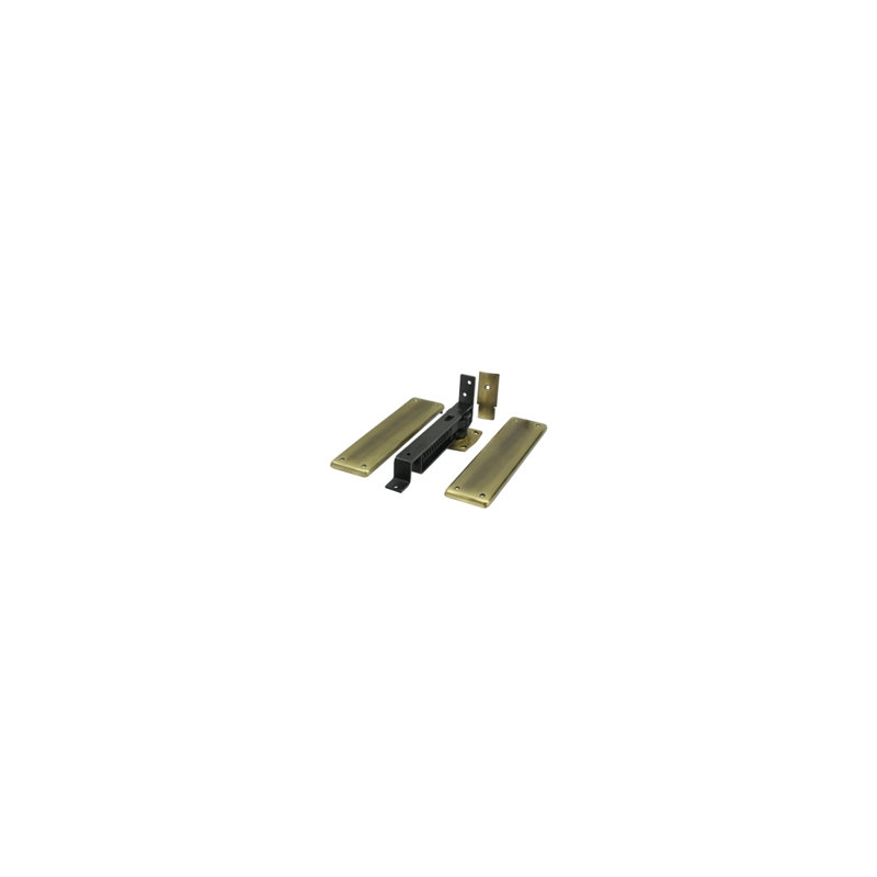 Deltana DASH95U26D Spring Hinge, Double Action w/ Solid Brass Cover Plates in Brushed Chrome, Antique Brass