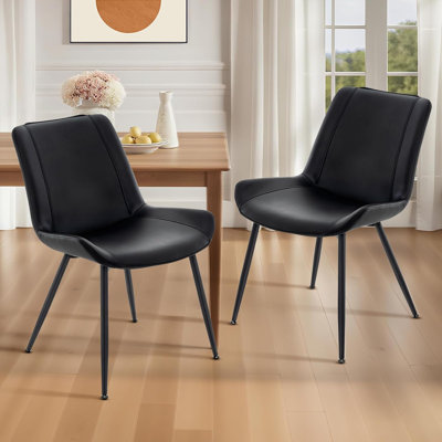 Dining Chairs Set Of 2, PU Leather Modern Armless Kitchen Dining Room Chairs, Upholstered Accent Side Chairs With Metal Legs by George Oliver