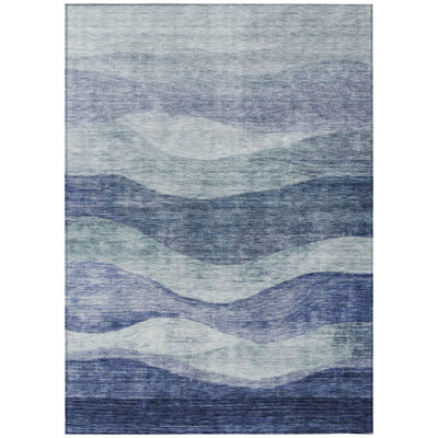 Machine Washable Indoor/Outdoor Chantille ACN1141 Blue Rug