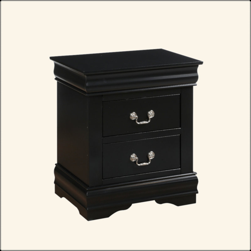Table de chevet rétro en bois avec 2 tiroirs, Noir