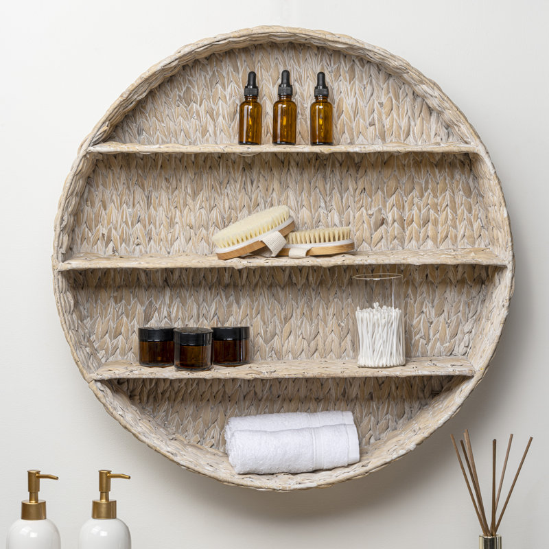Annulus 3-Shelf Circular Hand-Woven Hyacinth Wall Rack, White Wash