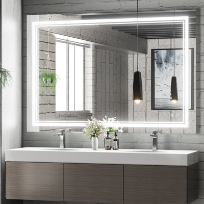 Atherton Modern Frameless Anti-Fog LED Lighted Dimmable Wall Mounted Bathroom Vanity Mirror